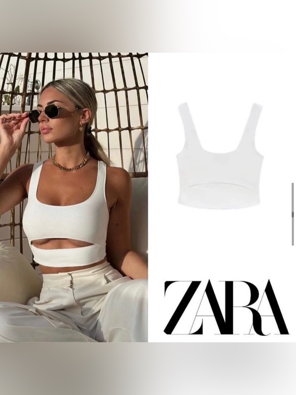 ZARA White Top With Cut-Out Details - S